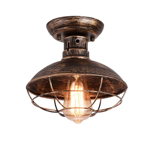 Qcyuui Vintage Deckenlampe Industrial Style mit Metallkäfig, E27 Retro Pendelleuchte, Ölgeriebene Bronze, Kronleuchter für Wohnzimmer, Küche, Flur, Veranda, Bauernhaus