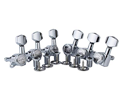 Guyker Guitar Locking Tuners (6 for Left) - 1:18 Lock String Tuning Key Pegs Machine Head with Hexagonal Handle Replacement for ST TL SG LP Style Electric, Folk or Acoustic Guitars - Chrome