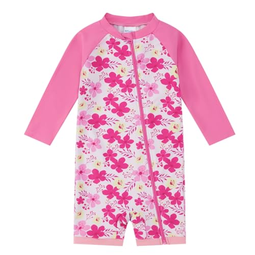 upandfast Langärmeliger Baby Badeanzug mit Langem Reißverschluss für Mädchen(Gelb Blume,6-9 Monate)