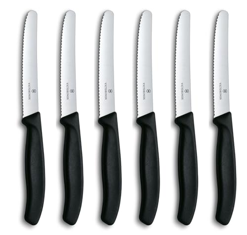 Victorinox Swiss Classic, Frühstücksmesser, Brötchenmesser Set 6teilig, Scharfe Klinge, Wellenschliff, 11 cm, Kunststoffgriff, Rostfreier Stahl, schwarz