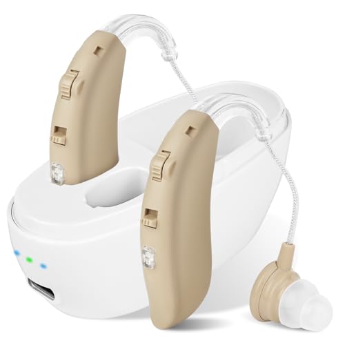 Aolso Hörgeräuschverstärker, 2 Stück Funktion zur Geräuschreduzierung wiederaufladbarer Geräte, ergonomische Passform, lange Akkulaufzeit hochauflösende Klangqualität Mit Aufbewahrungsbox