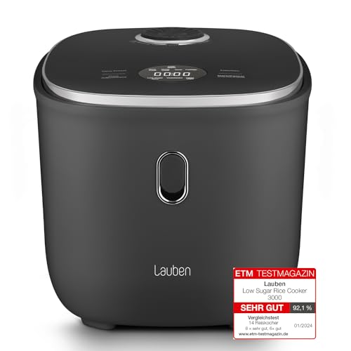 Lauben Low Sugar Reiskocher Rice Cooker mit Low-Sugar-Funktion, 3l Volumen, 6 modi, verzögerter Start, Warmhalten, Antihaft-Keramikoberfläche spülmaschinengeeignet, Kochbuch, Überlaufschutz (Antracit)