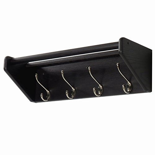 Wooden Mallet, Nickel, Black 4 Hook Shelf