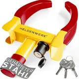 HELDENWERK Parkkralle inkl. Sicherheitsschloss & 3 Schlüsseln - Radkralle für Auto, Wohnwagen, Anhänger, Motorrad - PKW Reifenkralle, Autokralle, Rad-Kralle für 18-30cm Reifenbreite (Gelb/Rot)