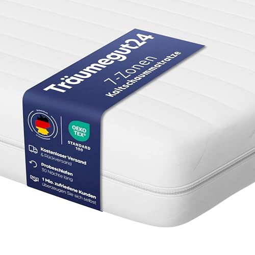 Träumegut24 AquaFlex 7-Zonen Kaltschaummatratze | Ergonomische Matratze | Härtegrad H2 & H3 | ÖkoTex Zertifiziert | Rollmatratze (12cm, 90 x 200 cm)