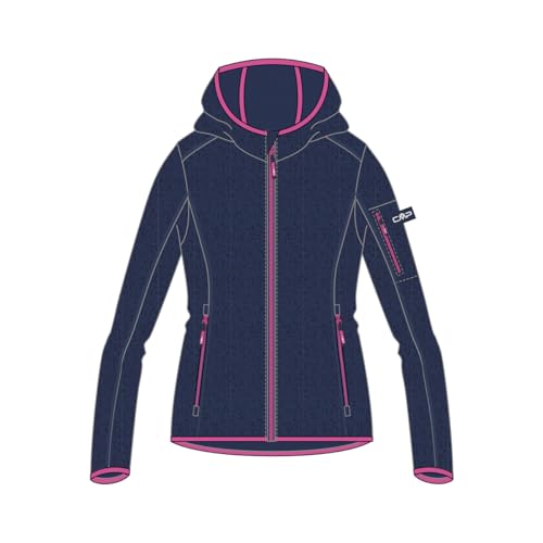 CMP Unisex Kinder Strickjacke mit Fester Kapuze, Blau/Fuchsia, 116