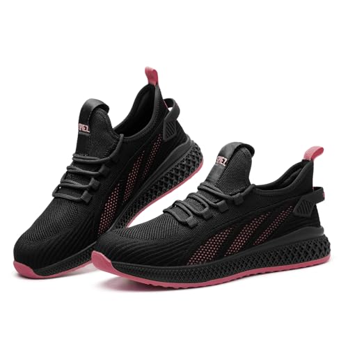 SPIEZ Antismashing Sicherheitsschuhe Damen Leicht, Pannensichere Arbeitsschuhe ohne Stahlkappe, Atmungsaktiver Sportlich Sicherheits-Sneaker für die Arbeit und den Alltag, 38 EU, Schwarz/Rosa