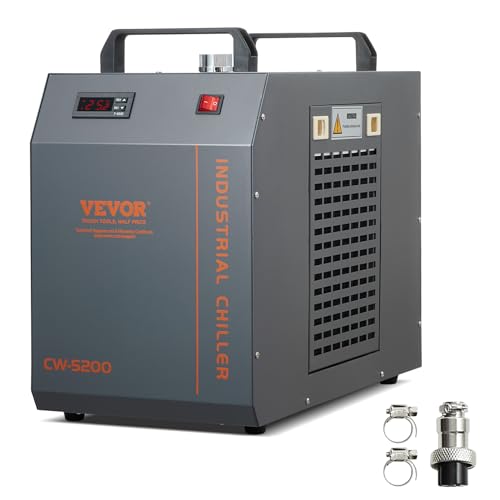 VEVOR Industrieller Wasserkühler, CW-5202, Wasserkühler-Kühlsystem mit eingebautem Kompressor, Wassertankkapazität 7 L, 18 L/min max. Durchflussrate, für Kühlmaschine für CO2-Lasergravurmaschinen
