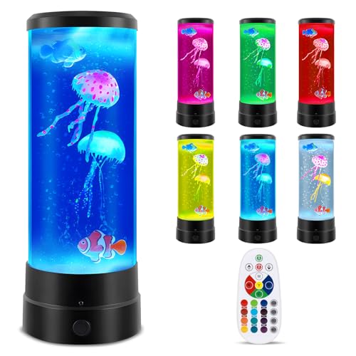 LED Fantasy Quallen Lavalampe, Ambesty LED Quallen Lampe Lavalampen 17 Farben, Runde echte Quallen Aquarium Lampe, Zuhause Stimmungslicht Dekoration mit Fernsteuerung, für Weihnachten Geschenke Kinder