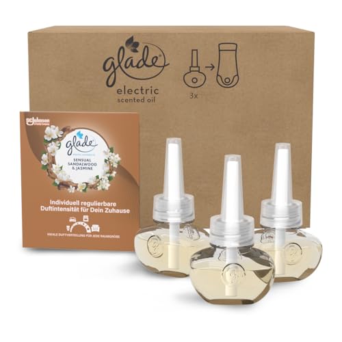 Glade (Brise) Electric Scented Oil Nachfüller, elektrischer Raumduft mit Duftöl, Sensual Sandalwood & Jasmine, 3er Pack (3 x 20 ml)