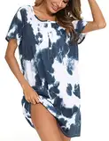 ENJOYNIGHT Nachthemd Damen Kurzarm Stillnachthemd Schlafshirt Kurz Sleepshirt Knopfleiste Nachtwäsche (Large,Marine)