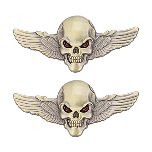 2 Stück Schädel Skull Emblem 3D Schädel Abzeichen Auto Styling Aufkleber Zubehör für Auto Motorrad (Kupfer)