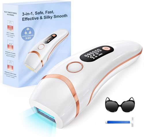 IPL Geräte Haarentfernung Laser für Männer und Frauen, 999,900 Lichtimpulse 3 Funktionen HR/SC/RA und 9 Energiestufen Schmerzlos Haarentfernung für Körper, Gesicht, Bikinibereich