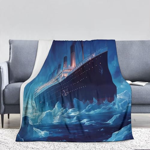 Kuscheldecke flauschig 150 x 200 cm,Gletscher Plüsch Decke Für Kinder Erwachsene, Schiff Anti-Pilling Decke Für Bett Sofa Büro Kinderbet Coral Fleece-Decke, Sofadecke warm weich