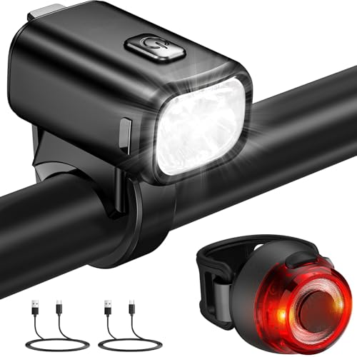 Apkezel LED Fahrradlicht Set, StVZO Zugelassen Fahrradlicht Vorne+Rücklicht Fahrrad Fahrradbeleuchtung Set, 50 LUX Fahrradlicht USB Aufladbar mit 1000mAh Akku, IPX5 Wasserdicht Fahrrad Lichter LED Set