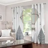 Vorhänge mit Ösen 2er Set Bunter Heißluftballon Blickdichte Gardinen Kinderzimmer Vorhänge Graue Berge Verdunkelungsvorhang Lichtundurchlässige Vorhang mit Ösen 3D Polyester Vorhänge 150 x 166 BxH