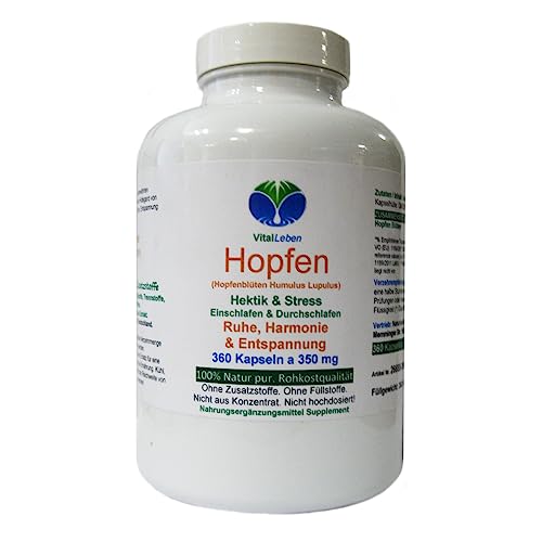 HOPFEN Kapseln - Hopfenblüten 360 Pulver Kapseln - Ruhe Entspannung Wechseljahre - OHNE ZUSATZSTOFFE. NATUR PUR 26655-360
