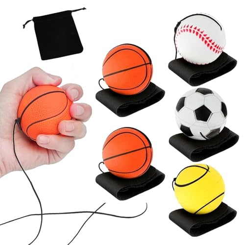 5 Stück Ballsport Perlen Spielzeug, einschließlich Basketball, Baseball und Fußball Return Gummi Prellen Ball Spielzeug, geeignet für Jungen und Mädchen als Party Geschenke, Übung oder Spiele