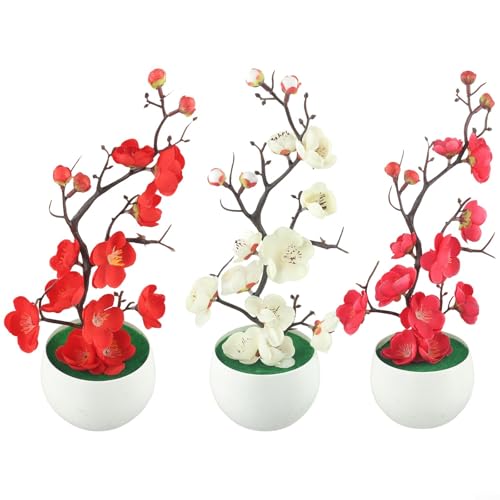 Pflaumenblüten-Bonsai realistische Simulationspflanze perfekt für Home Office und Stoffgeschäfte (Rosa)
