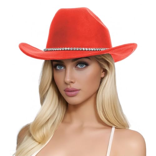 Glitzer Silber Schwarz Cowboyhüte für Frauen Western Sparkly Strass Hut für Damen Kinder Hut (Orange, One Size)