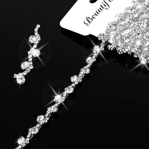 Strass-Kette mit Strassverzierung, Kristall-Applikationsstreifen, Schnur zum Basteln, Kleidung, zum Nähen, Verzierungen, Silber-Kristallkette für Hochzeit, Kuchen, Schmuck, Halskette, Taschen, Partys,