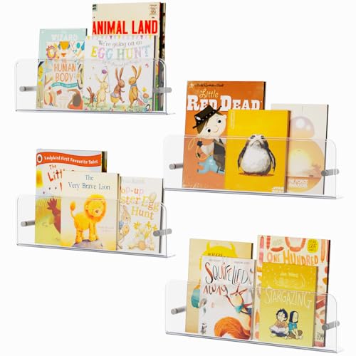 Lifewit Bücherregal Kinder 4er Set, 39cm Bilderbücher Kunststoff Transparente Wandregal für Bücherregal Wand Bilderleiste/Schallplatten/Foto/Spielzeug im Kinderzimmer Schlafzimmer, Wohnzimmer