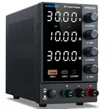 Labornetzgerät einstellbar 30V 10A, Variables DC-Netzteil mit USB-A/Typ-c-Schnellladeanschluss, hochpräzise 4-LED-Anzeige Bank Encoder-Regler-Stromversorgung