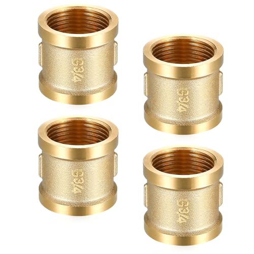 mizikuu 4 Stück Messing Muffe 3/4 Zoll Innengewinde, Doppelnippel 3/4 Zoll IG/IG Innengewinde Verbindungsstück Robust Doppelmuffe Anschlussnippel für Wasserleitung und Industrie