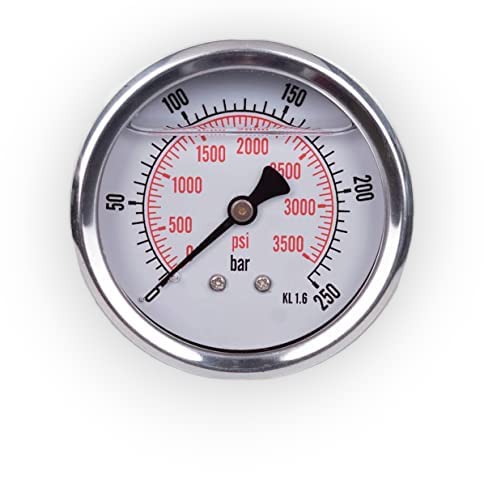 Manometer Glycerin axialer Anbindung Edelstahl IP65 63mm mit Rückanschluss 1/4 Glycerin (0-250 bar)