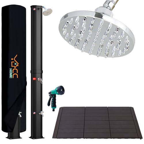 CCLIFE Solardusche mit Kunststoffboden und Handbrause 35L Solar Gartendusche Pooldusche Regendusche Außendusche Garten Brause warmes Wasser