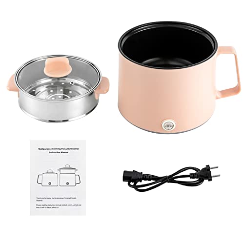 WEIGR Kochtopf Elektrischer, 600W Hot Pot Ramen Cooker, Antihaft Cooking Pot mit Dämpfkorb, tragbare elektrische Mehrzweckpfanne für Zuhause, Büro und Studentenwohnheim (Rosa)
