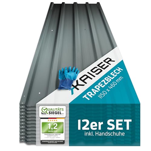 KAISER® Trapezblech 12er Set – Profilblech 115x46 cm (6,35 m²) anthrazit – Dachplatten verzinkt aus Metall & Stahlblech – für Carport, Dach, Garage, Geräteschuppen, Wandverkleidung, Überdachung