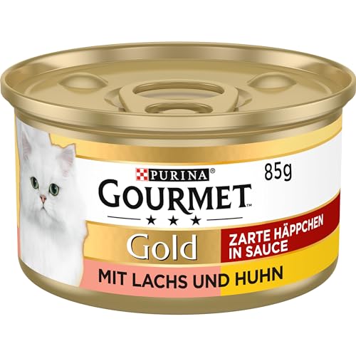 PURINA GOURMET Gold Zarte Häppchen in Sauce Katzenfutter nass, mit Lachs und Huhn, 12er Pack (12 x 85g)