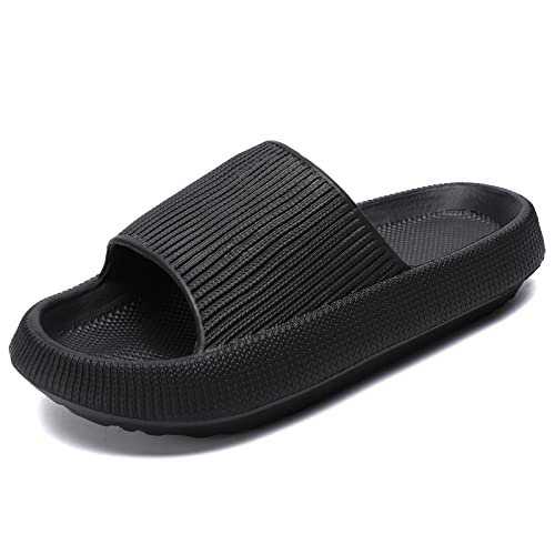 Waysoland Cozyslides Original Damen Herren,Wolkenschuhe Damen Airfoot Wolken Rutschfest Schnell Trocknend Offene Zehe Superweiche Bequeme Dicke Sohle Sommer Garten Badelatschen(Schwarz,42/43 EU)