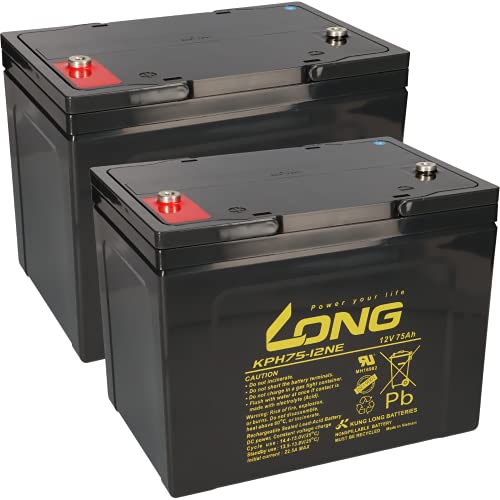 Ersatzakku für Ortopedia Allround, Rordo und Touring 2X Kung Long Bleiakku KPH75-12NE M6 12V 75Ah zyklenfest