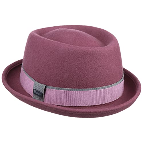 Lipodo Vantamo Pork Pie Wollhut Damen - Aus 100% Wolle - Handmade in Italy - Mehrfarbiges Ripsband - Rosa, hellblau, pink - Mit Markenschriftzug - Damenhut - Herbst/Winter rosa S (54-55 cm)