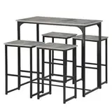 ZZINOKE Bartisch mit Barhocker Set, Bartisch Küche mit 4 Hocker, Industriestil, geeignet für Küche, Esszimmer, Wohnzimmer, Kneipe, Bartisch 100×50×90 cm,4 Barhocker 30×40×65 cm(Grau)