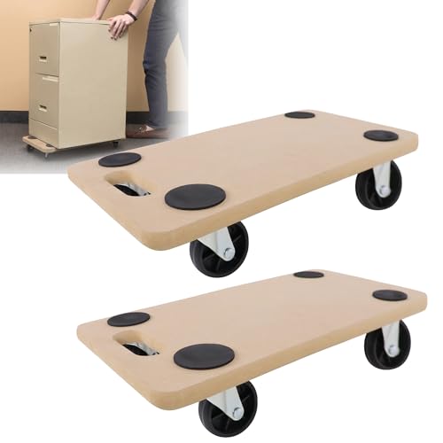 ROSEJANE 2 Stück Transportroller Rollbrett MDF Möbelroller Transporthilfe Möbel Roller, mit Integrierten Handgriff und Gummipads, bis zu 200 kg Tragkraft