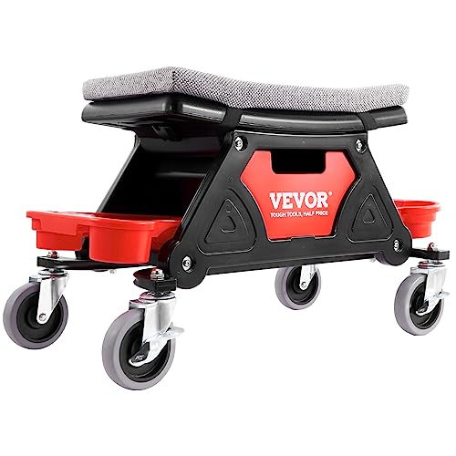 VEVOR Werkstatthocker Rollhocker 640 x 335 x 390 mm, 136 kg Belastbar Werkstatt Rollsitz Montagehocker Garagenhocker, Werkstatt-Arbeits-Hocker-Stuhl-Sitz inkl. Aufbewahrungsbox & Paletten, Mobil