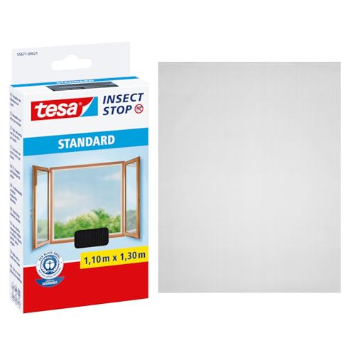 tesa Insect Stop Standard Fliegengitter für Fenster - Insektenschutz zuschneidbar - Mückenschutz ohne Bohren - 1 x Fliegen Netz anthrazit - 110 cm x 130 cm
