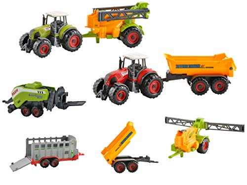 ISO TRADE Farm Set 6 landwirtschaftliche Maschinen Spielzeug Kinder Traktoren Anhänger