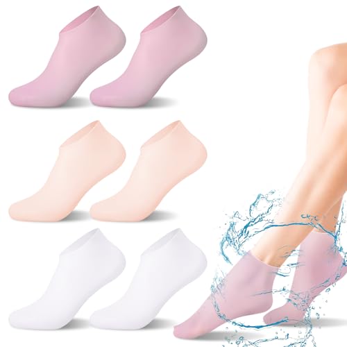 Halinuia 3 Paar Silikon Socken für Pediküre Silikonsocken für Füße, Elastische Feuchtigkeitsspendende Hornhaut Socken Silikon Socken Damen für trockene,rissige Füße