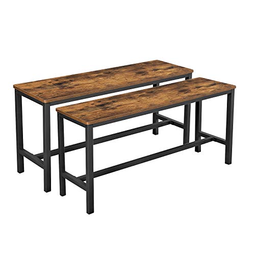 VASAGLE Sitzbänke für Esszimmertisch, 2er Set, Küchenbänke, Esstischbänke, 32,5 x 108 x 50 cm, Küche, Esszimmer, stabiles Stahlgestell, Industrie-Design, Vintage, Dunkelbraun KTB33X
