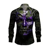 Caxndycing Langarmhemd Herren mit Totenkopf-Print Lässiges 3D-Digital-Kreativdruck-Hemd Hawaiihemd Party Halloween Bedrucktes Hemden Langarm Umlegekragen Kostüm Versteckte Knopfleiste