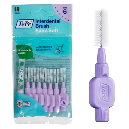 TePe Interdentalbürsten Extra Soft Lila (ISO Größe 6: 1,1 mm) / Für eine besonders sanfte & effiziente Reinigung der Zahnzwischenräume / 1 x 8 Interdental Bürsten