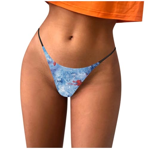 Damen Unterwäsche Feinripp Blau bedrucktes, atmungsaktives Höschen, Tanga-Höschen Socken Und Unterwäsche Organizer (Navy, XL)