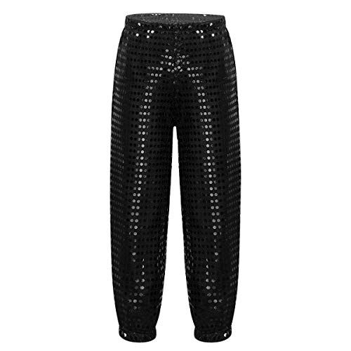 YiZYiF Kinder Jungen Mädchen Hose Glitzer Pailletten Tanzhose Glänzend Hip Hop Hose Jazz Dancewear Karneval Fasching Party Tanzkleidung Schwarz 110-116