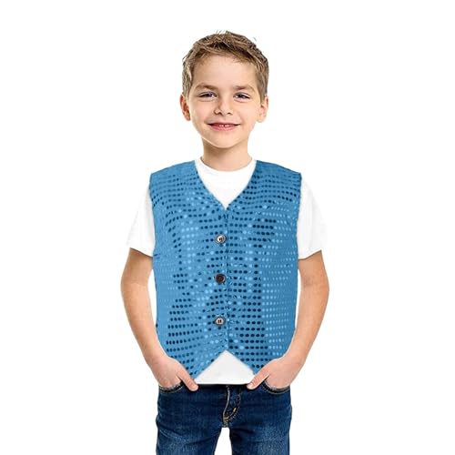 Kinder Pailletten Weste ärmellos V-Ausschnitt, Glitzer Weste Jacke Festlich Party Tanzbekleidung Bühnenauftritt Hip Hop Jazz Street Dance Kleidung Tanzkostüm Performance-Kostüm (Light Blue, 5-6 Years)