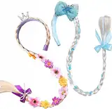 Mädchen Perücken Haarseil, 2 Pcs Haarreif Prinzessin Zopf, Langhaar Perücke Zöpfe für Mädchen, kinder perücken für mädchen, Kindergeburtstagsparty Geschenke und Cosplay (F)