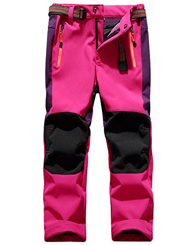 yeyity Kinder Skihose Cargo-Hose Softshellhose Jungen Mädchen Wanderhose Winter Outdoor Warm Gefüttert Wasserdicht Winddicht Schneehose(16010,Rose,S)